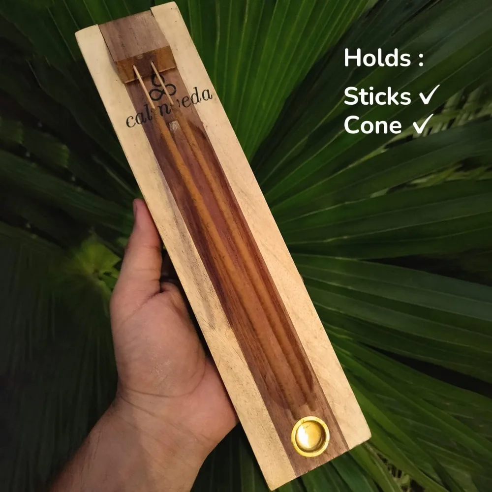 rosewood incense holder for sticks - 11 inch handmade dual incense burners with cone holder | beautiful natural wood incense sti - Imagen 2