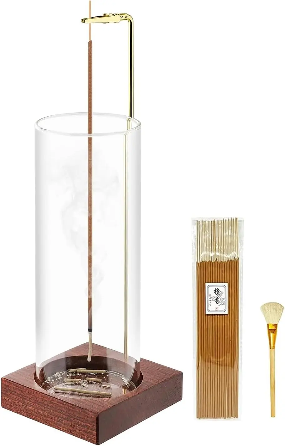 Wooden Incense Holder with Glass Ash Catcher & 20 Sticks, Anti-Ash Design for Meditation Yoga Spa Home Decor